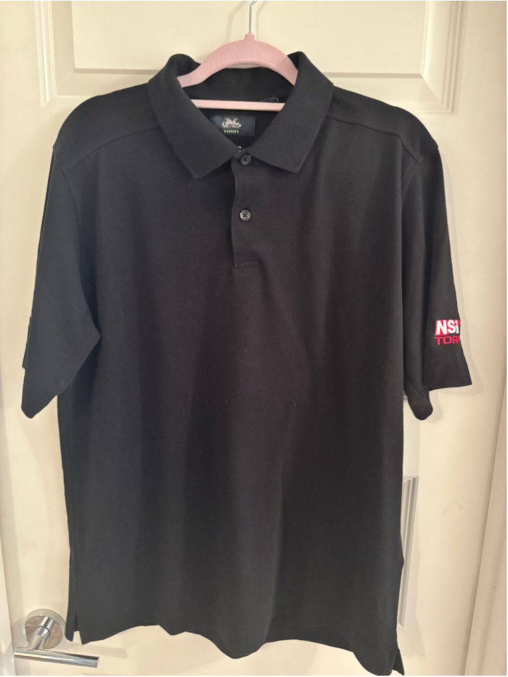 Men's Callaway X Series Polo Shirt Size L Black Red Logo Golf Shirt